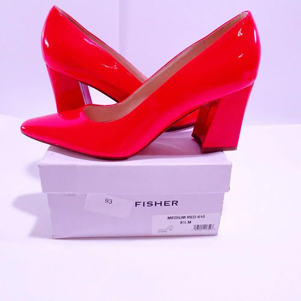 Marc Fisher Women's Keri 2 Patent block heel Pumps NIB 8.5 Vibrant Red